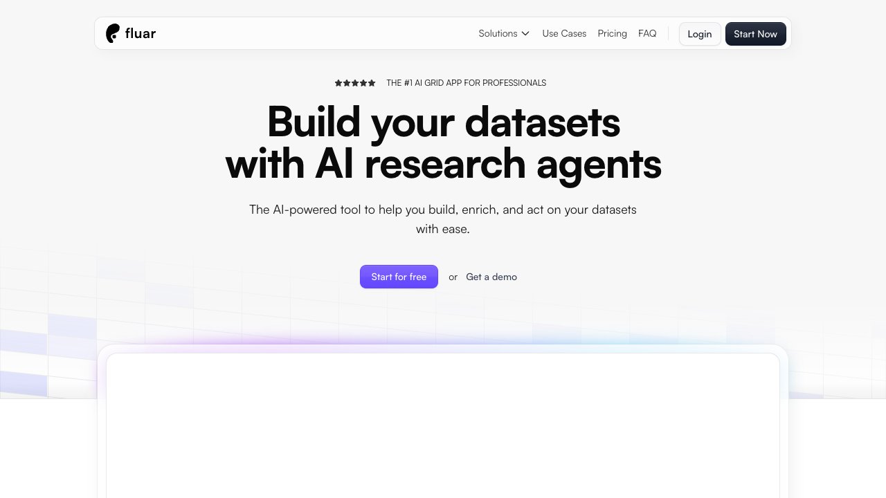 Screenshot of Fluar · Enrich your data with AI research agents