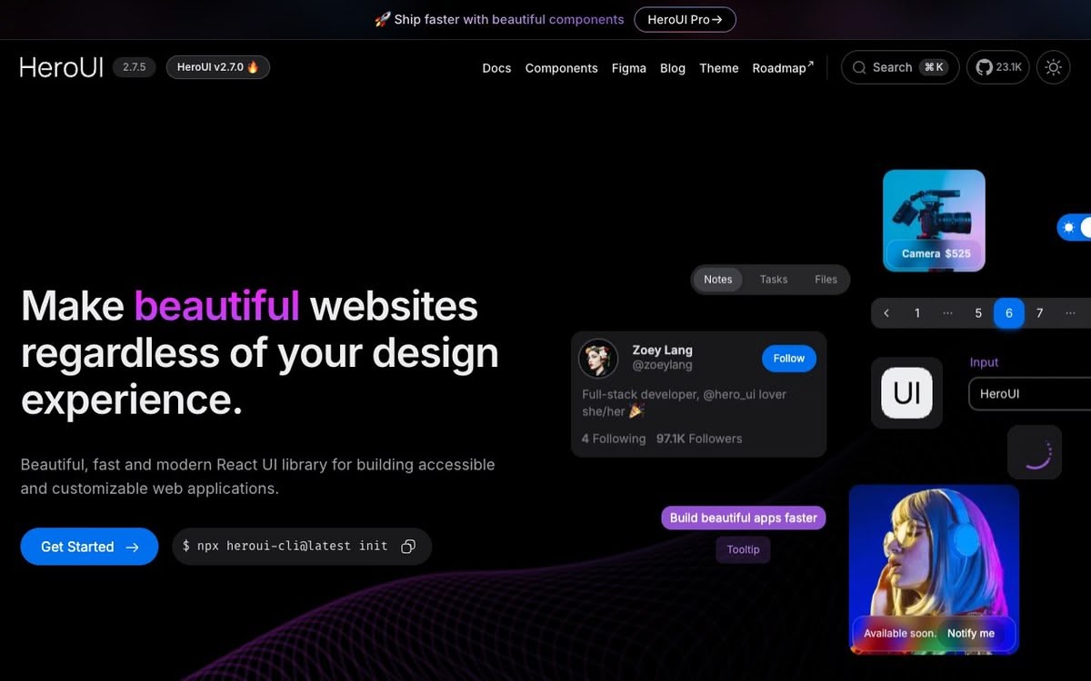 Screenshot of HeroUI
