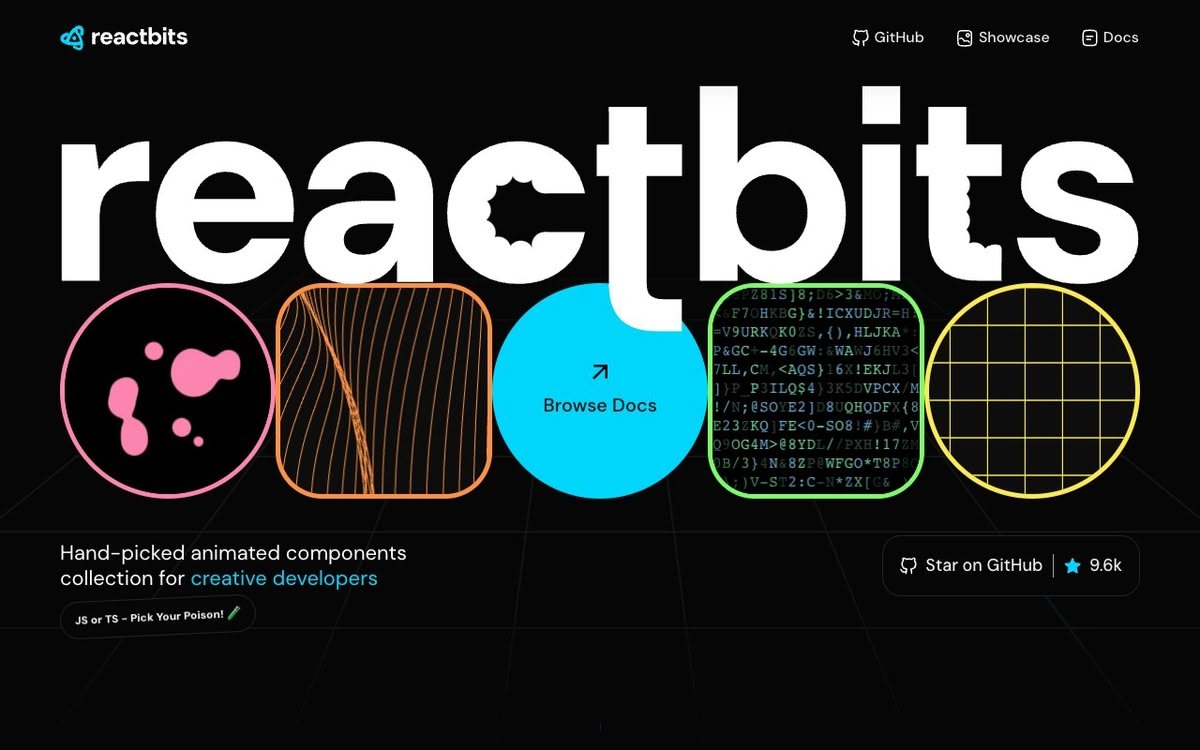 Screenshot of React Bits