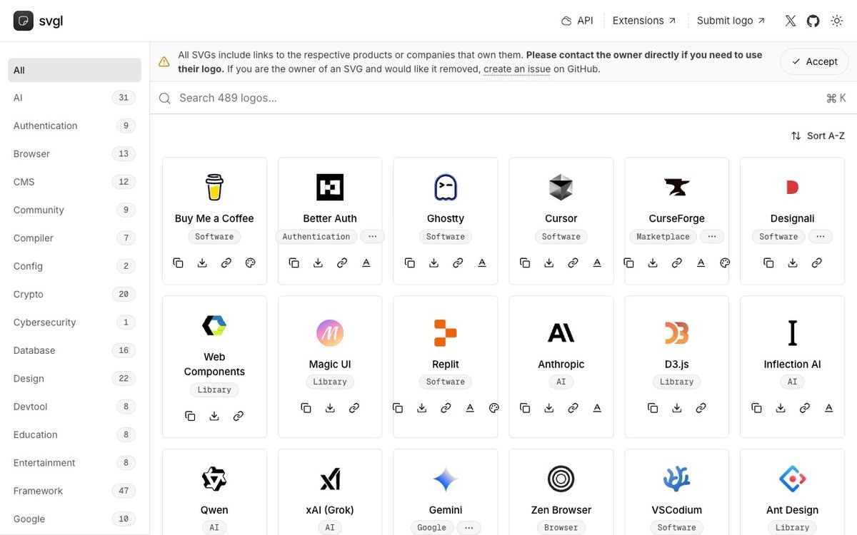 Screenshot of svgl