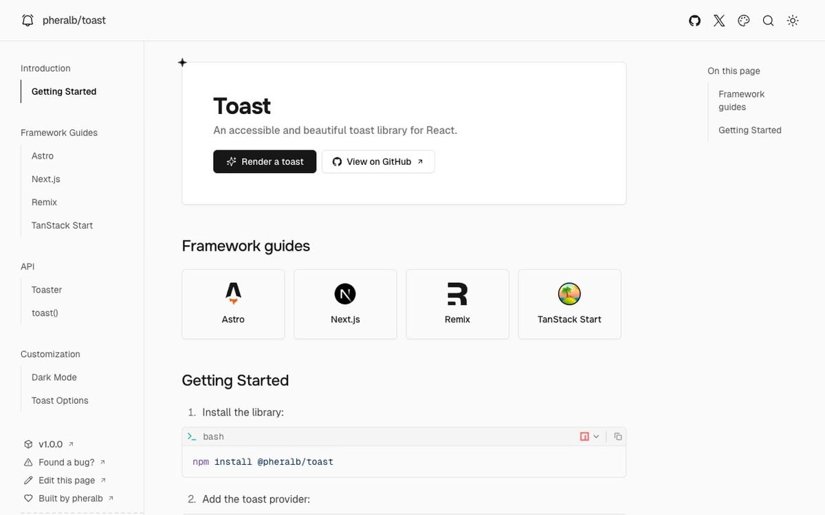 Screenshot of @pheralb/toast