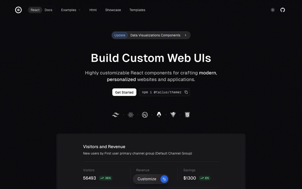 Screenshot of Tailus UI React
