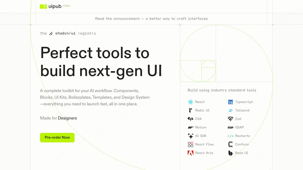 Screenshot of the shadcn/ui registry | UI.pub