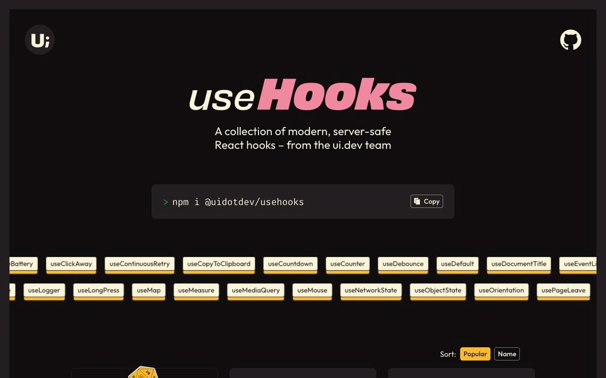 Screenshot of useHooks